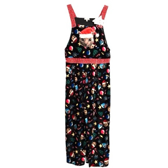 Love On A Hanger Women's Black Christmas Kitty Cat Velour Overalls XL - Picture 3 of 10